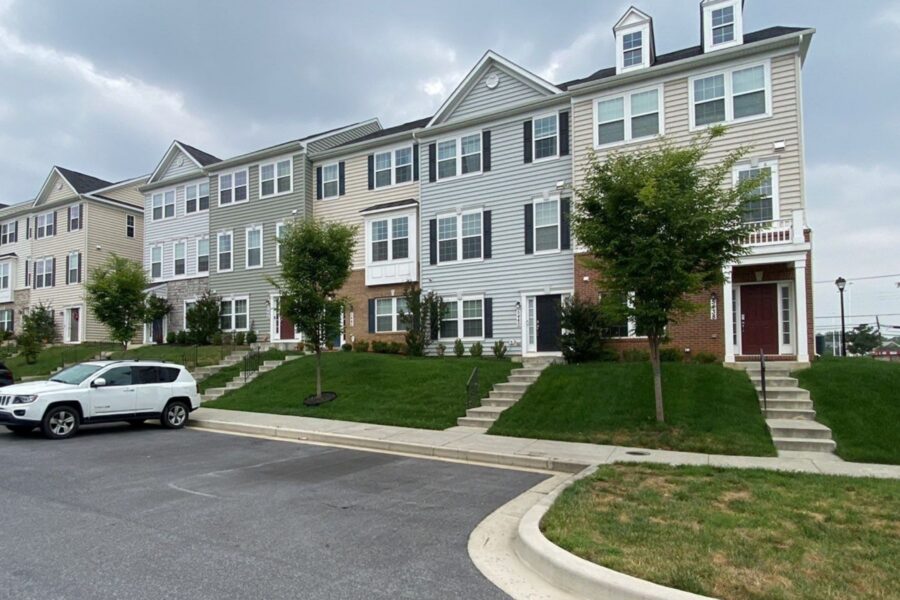 Townhomes in Baltimore, MD with white and gray front